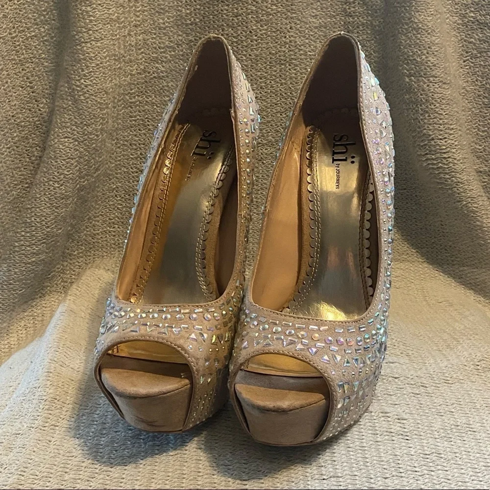 Shi Flash Blush Rhinestone Heels